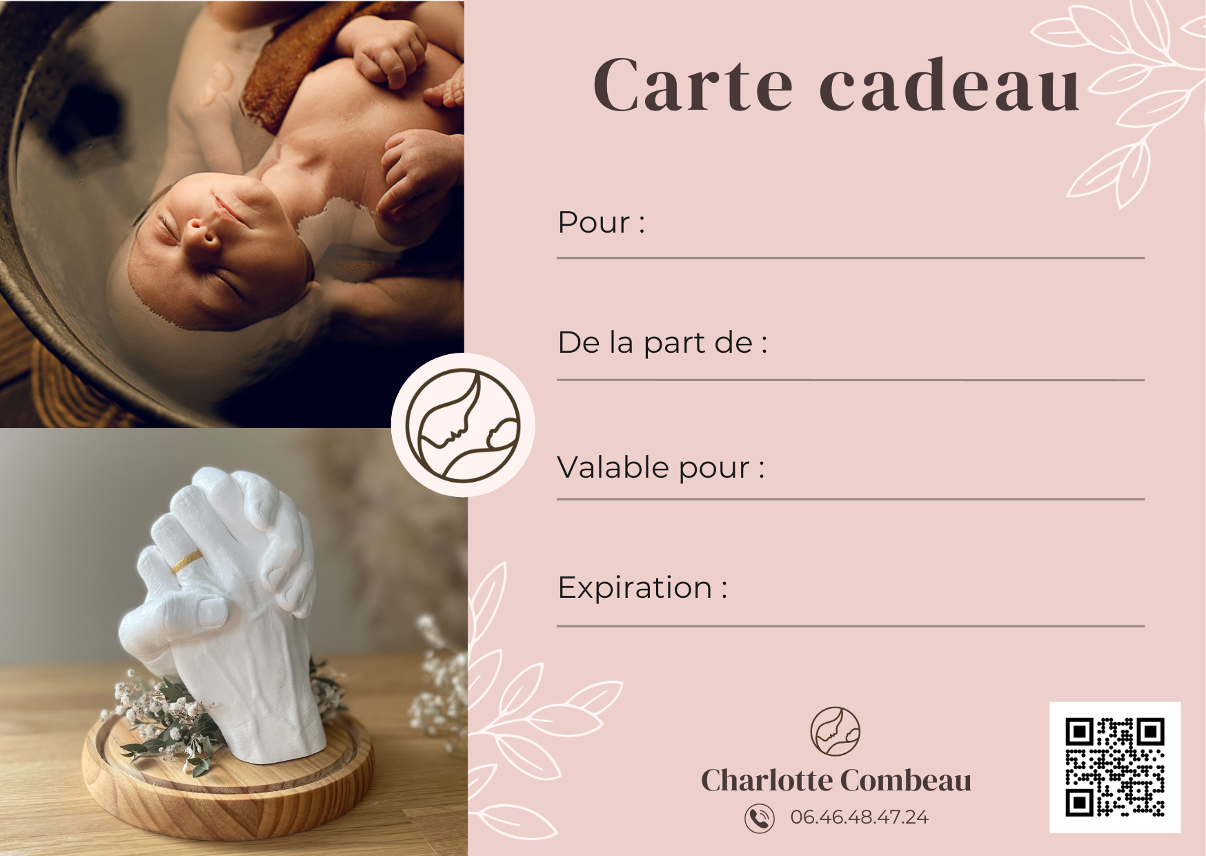 Carta cadeau accompagnement doula bain enveloppé atelier de portage